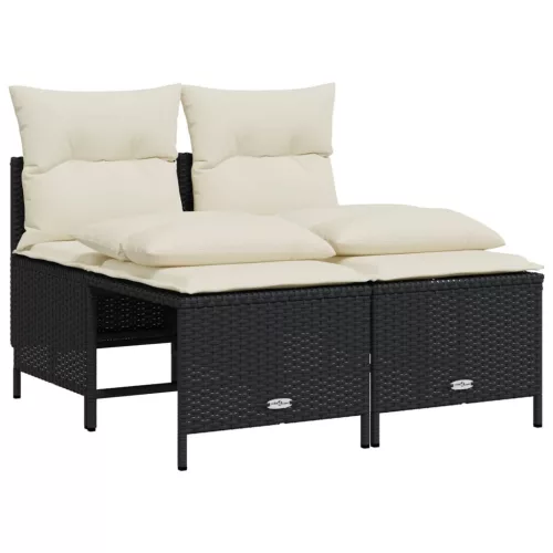  5 részes fekete polyrattan kerti kanapészett párnákkal