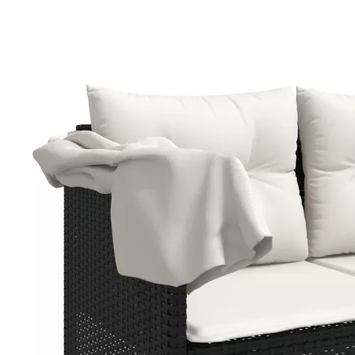  5 részes fekete polyrattan kerti kanapészett párnákkal