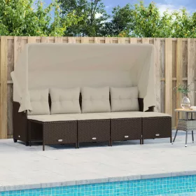  5 részes barna polyrattan kerti ülőgarnitúra párnával