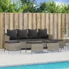  5 részes világosszürke polyrattan kerti ülőgarnitúra párnákkal