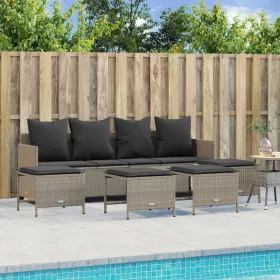    5 részes világosszürke polyrattan kerti ülőgarnitúra párnákkal