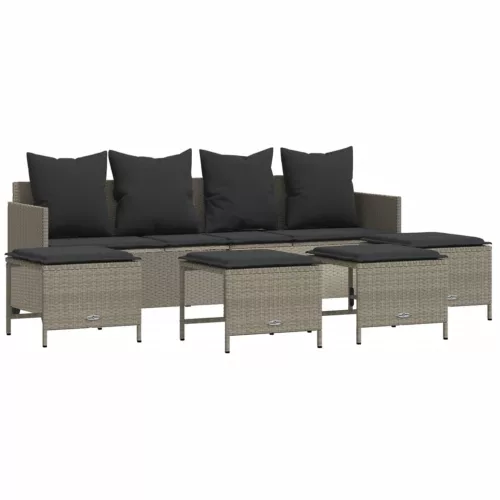  5 részes világosszürke polyrattan kerti ülőgarnitúra párnákkal
