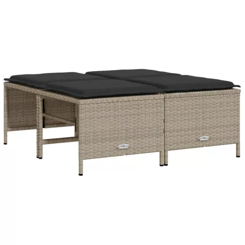  5 részes világosszürke polyrattan kerti ülőgarnitúra párnákkal