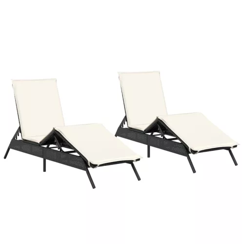  2 db fekete polyrattan napozóágy párnával