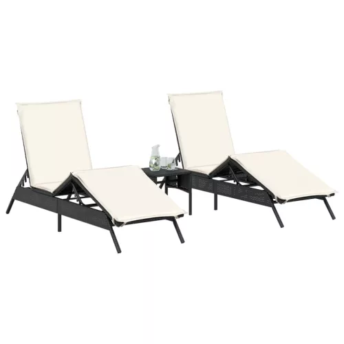  2 db fekete polyrattan napozóágy párnával