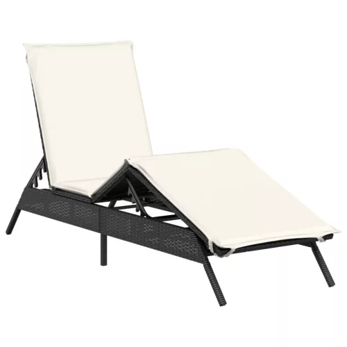  2 db fekete polyrattan napozóágy párnával