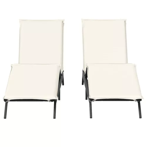  2 db fekete polyrattan napozóágy párnával