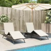  2 db barna polyrattan napozóágy párnával