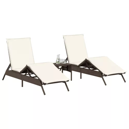  2 db barna polyrattan napozóágy párnával