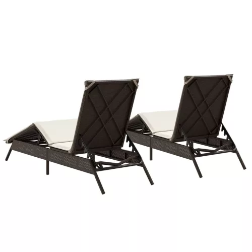  2 db barna polyrattan napozóágy párnával