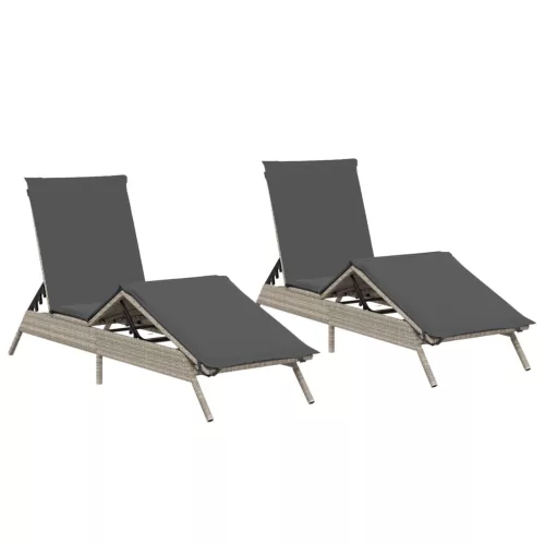  2 db világosszürke polyrattan napozóágy párnával