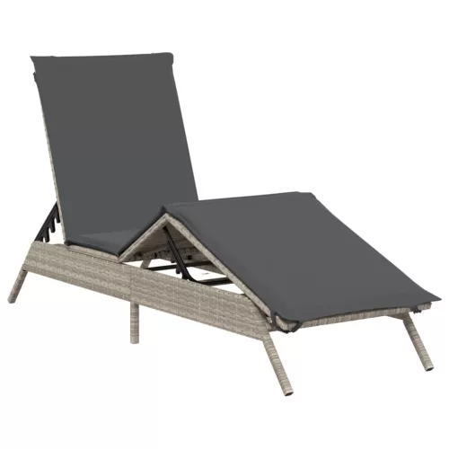  2 db világosszürke polyrattan napozóágy párnával