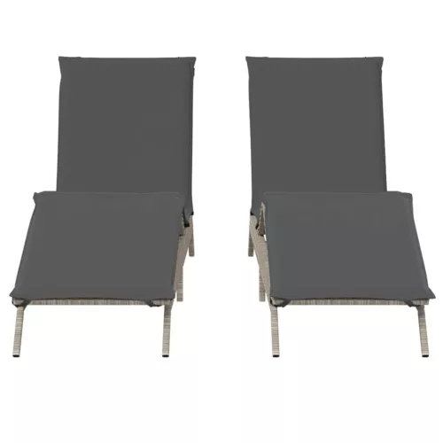  2 db világosszürke polyrattan napozóágy párnával