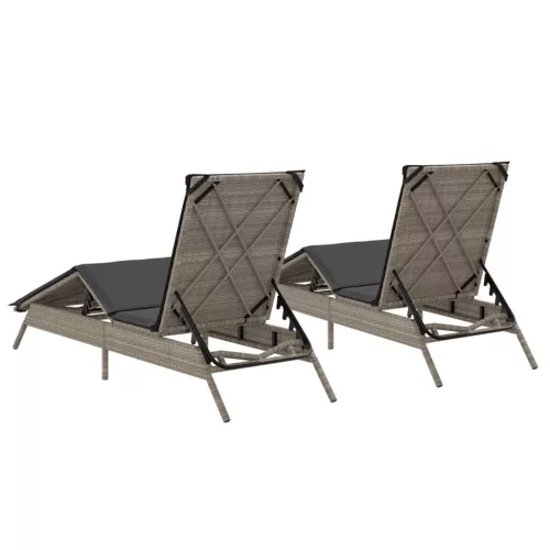  2 db világosszürke polyrattan napozóágy párnával