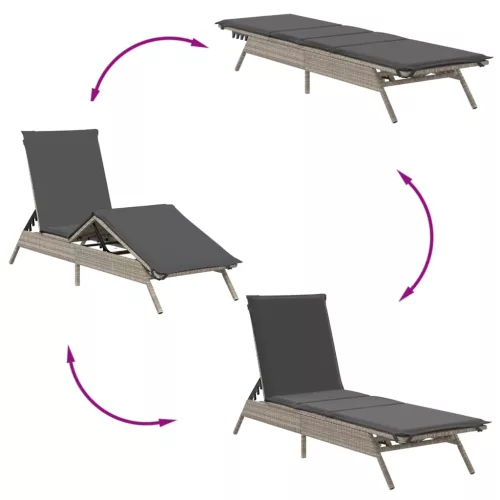  2 db világosszürke polyrattan napozóágy párnával