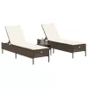  2 db barna polyrattan napozóágy párnával