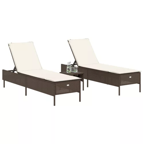  2 db barna polyrattan napozóágy párnával