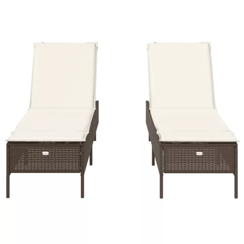  2 db barna polyrattan napozóágy párnával