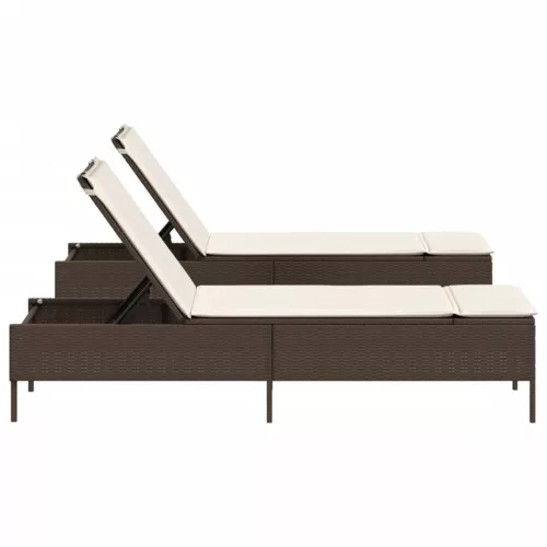  2 db barna polyrattan napozóágy párnával