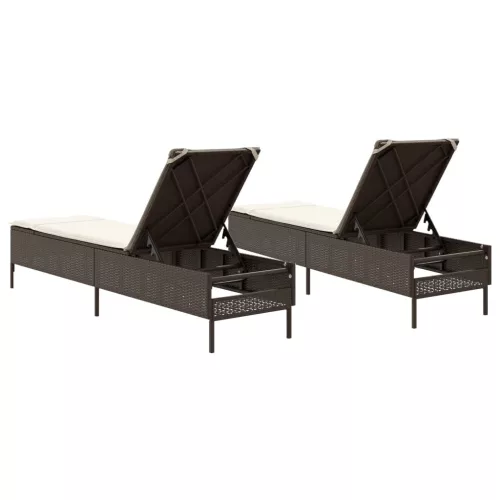  2 db barna polyrattan napozóágy párnával