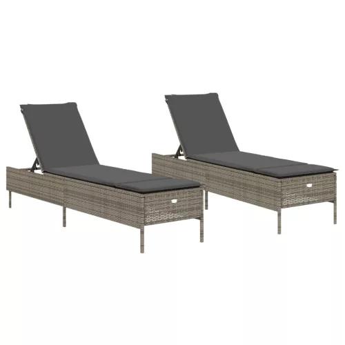  2 db világosszürke polyrattan napozóágy párnával