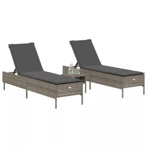  2 db világosszürke polyrattan napozóágy párnával