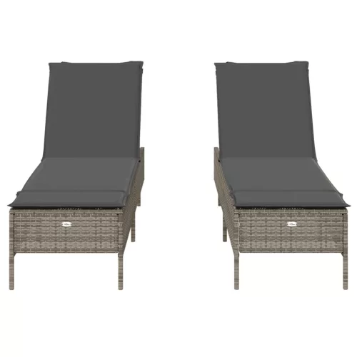  2 db világosszürke polyrattan napozóágy párnával