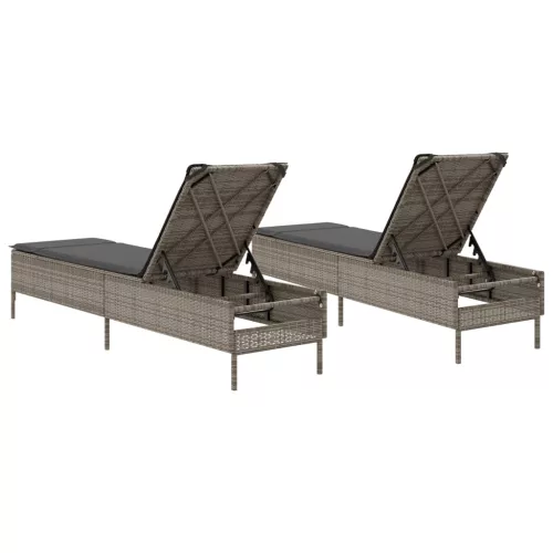  2 db világosszürke polyrattan napozóágy párnával