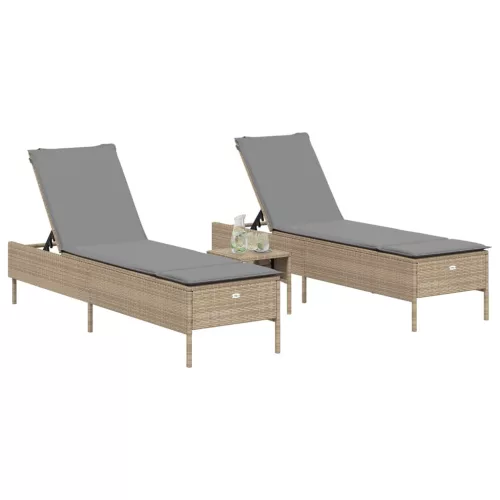  2 db bézs polyrattan napozóágy párnával