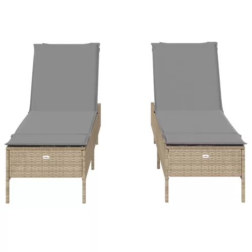  2 db bézs polyrattan napozóágy párnával