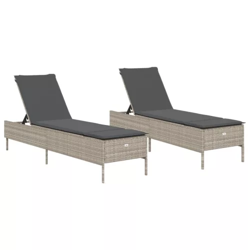  2 db világosszürke polyrattan napozóágy párnával