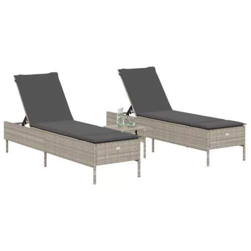  2 db világosszürke polyrattan napozóágy párnával