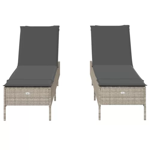  2 db világosszürke polyrattan napozóágy párnával
