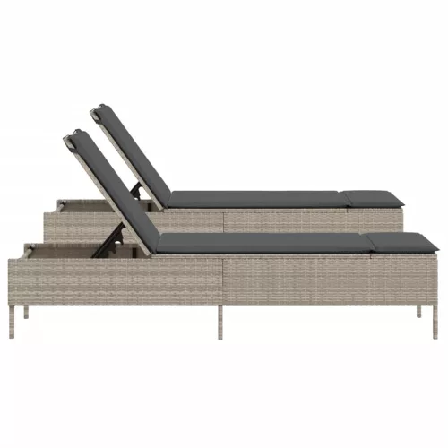  2 db világosszürke polyrattan napozóágy párnával