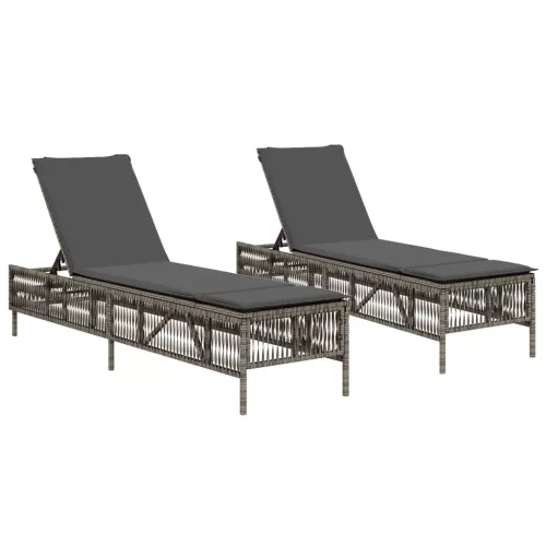  2 db világosszürke polyrattan napozóágy párnával
