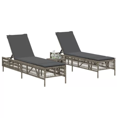  2 db világosszürke polyrattan napozóágy párnával