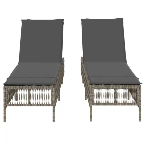  2 db világosszürke polyrattan napozóágy párnával