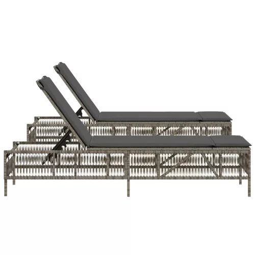  2 db világosszürke polyrattan napozóágy párnával