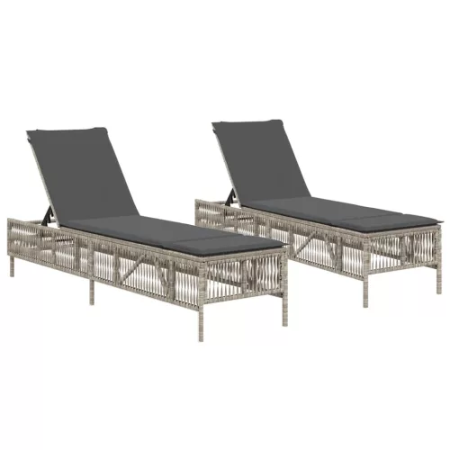  2 db világosszürke polyrattan napozóágy párnával