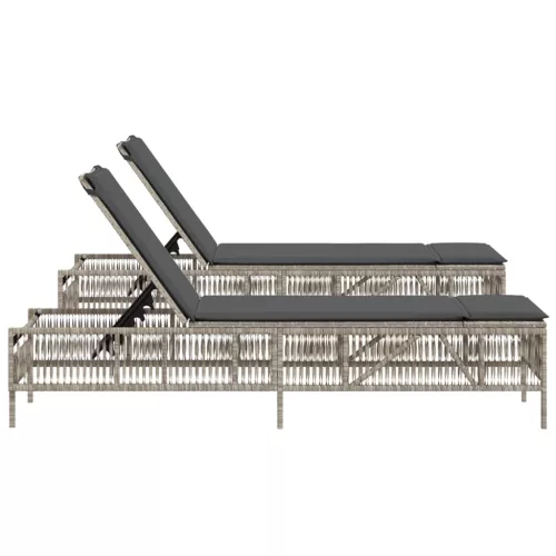  2 db világosszürke polyrattan napozóágy párnával