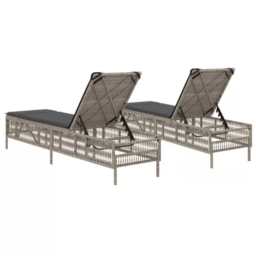  2 db világosszürke polyrattan napozóágy párnával