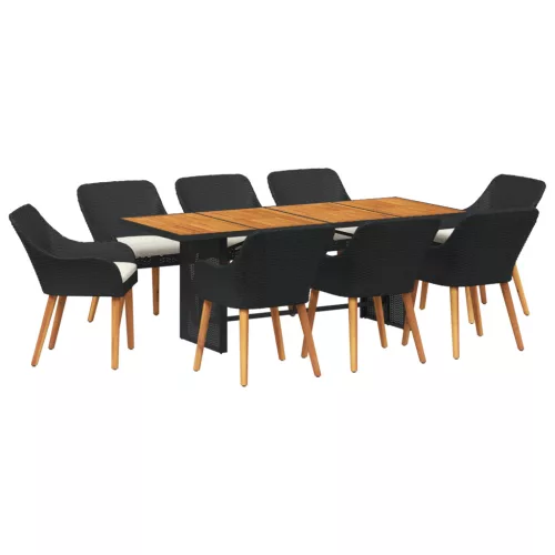  9 darabos kerti étkezőszett fekete polyrattan