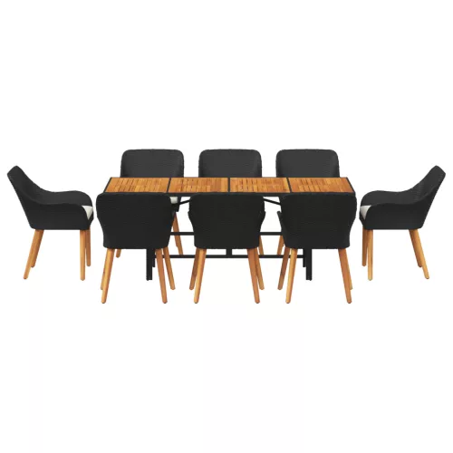  9 darabos kerti étkezőszett fekete polyrattan