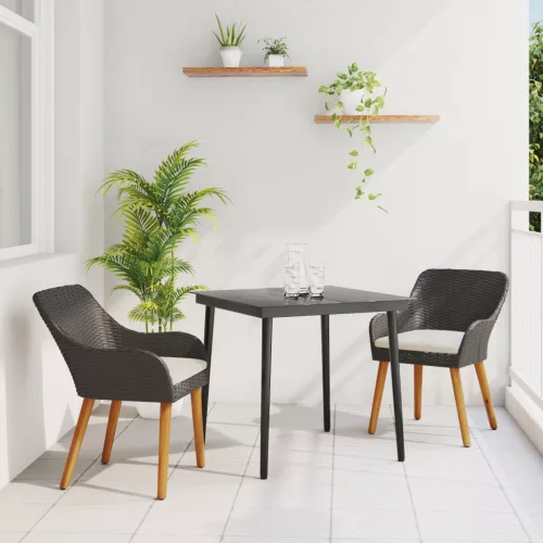  3 darabos kerti étkező szett fekete poly rattan