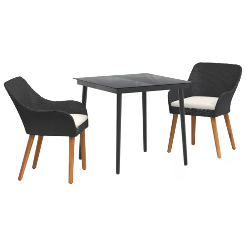  3 darabos kerti étkező szett fekete poly rattan