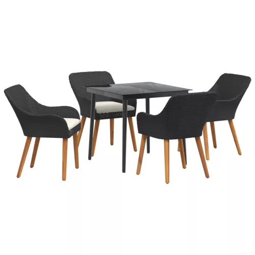  5 Részes Kert Étkező Készlet Fekete Polyrattan