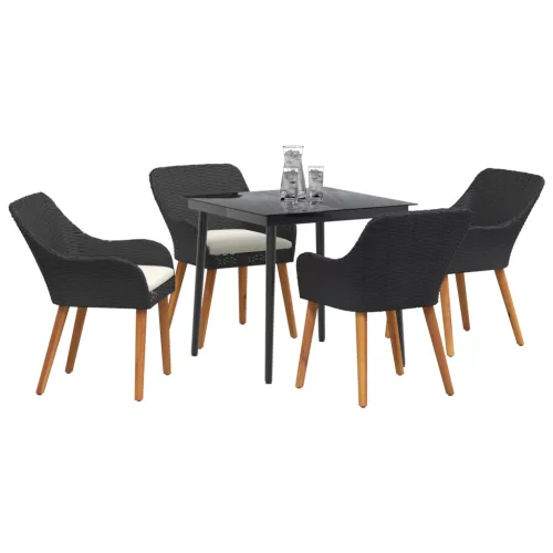  5 Részes Kert Étkező Készlet Fekete Polyrattan