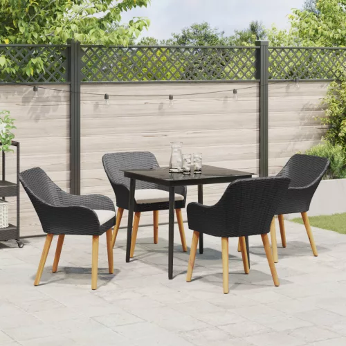 5 Részes Kert Étkező Készlet Fekete Polyrattan
