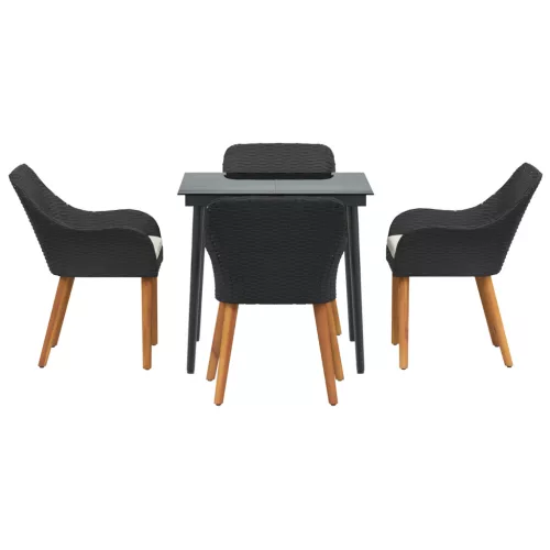  5 Részes Kert Étkező Készlet Fekete Polyrattan