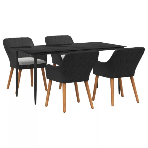  5 Darabos Kerti Étkező Szett Fekete Pólus Rattan